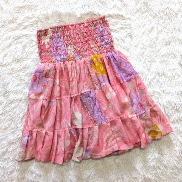 Vintage Dresses & Skirts - Y2K Silk Blend Floral Fairy Smocked High Waist Fairycore Mini Skirt